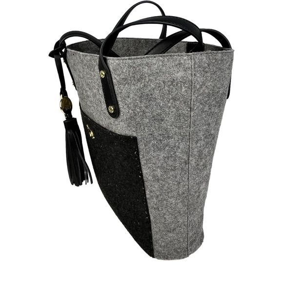 Emma Fox Gray & Black Felt Tote Shoulder Bag Purse Handbag Pockets - Picture 6 of 15